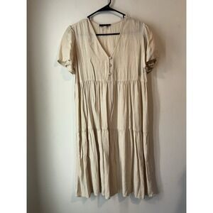 Final Touch Tiered Sun Dress Flowy Lightweight Short Sleeve Beige Size Small‎